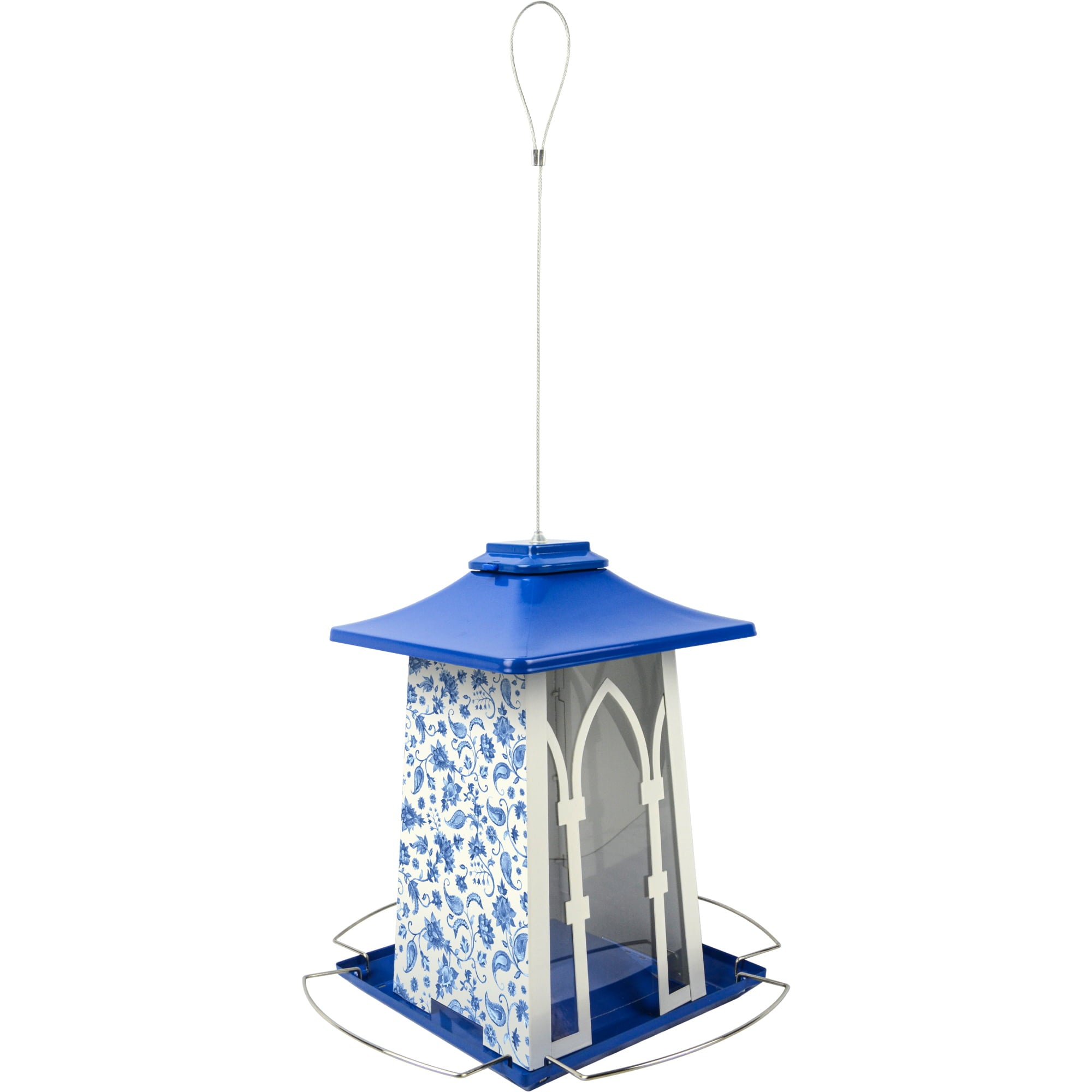 Wild Wings Paisley Arches Gazebo Bird Feeder， 3.3 Quart， Blue