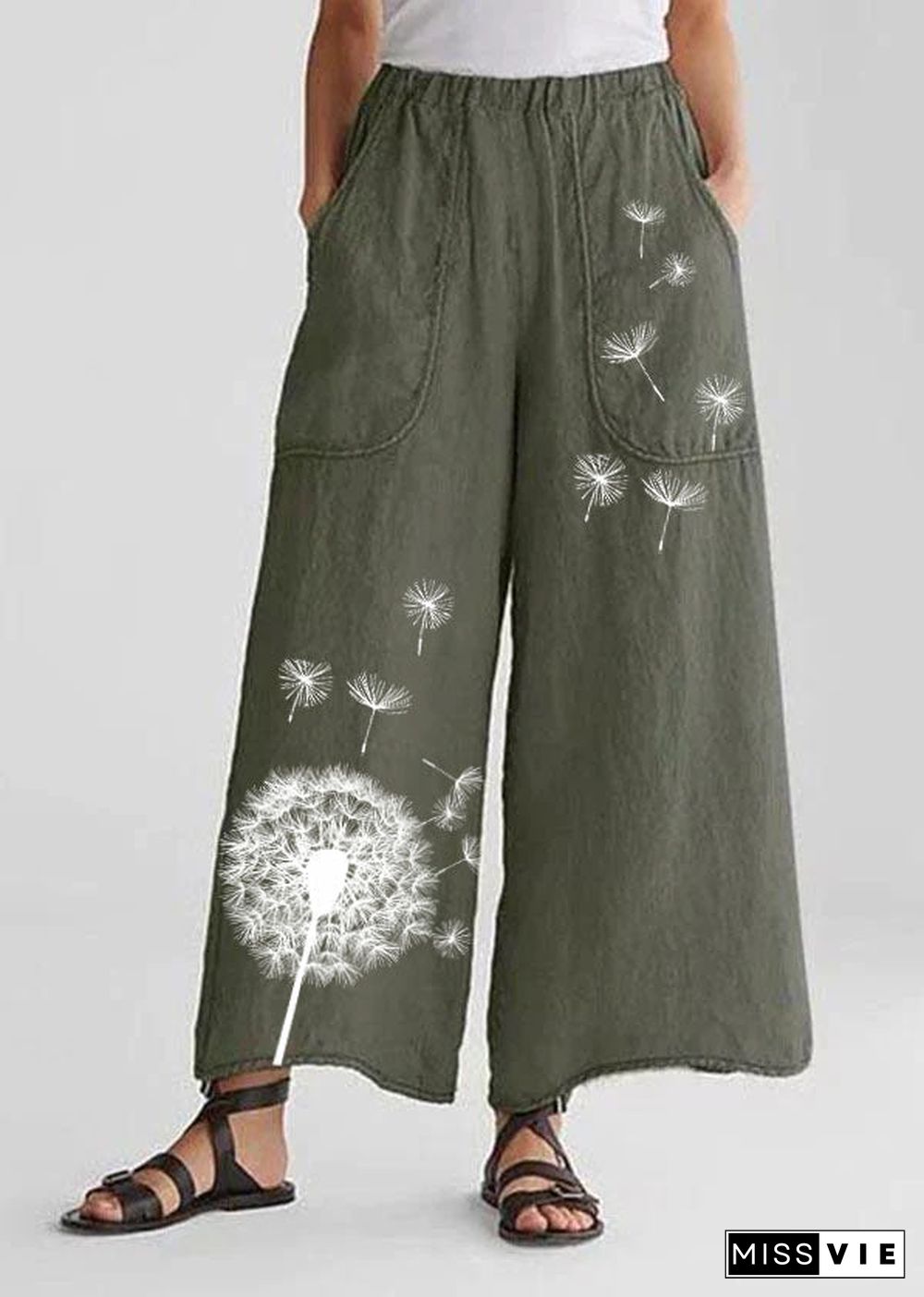 Cotton Linen Loose Wide Leg Casual Pants Tea Green-print1