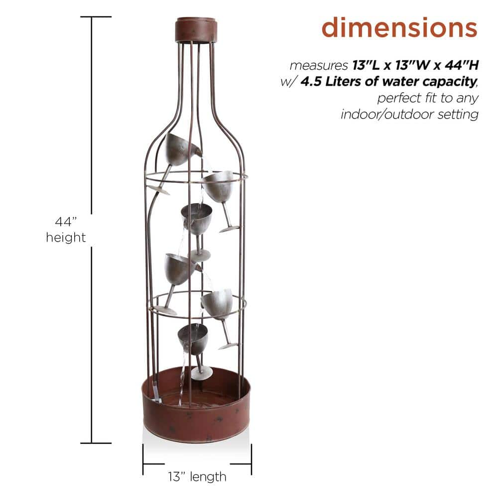 Alpine Corporation 44 in. Tall Indoor/Outdoor Bottle Shaped Water Fountain with Tiering Wine Glasses IPS210