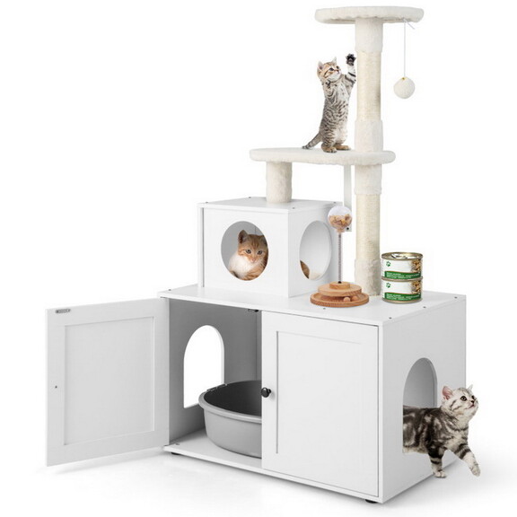 Costway Cat Tree with Litter Box Enclosure with Ca...