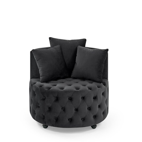 30 Round Velvet Swivel Chair with 3 Pillows and Button Tufted