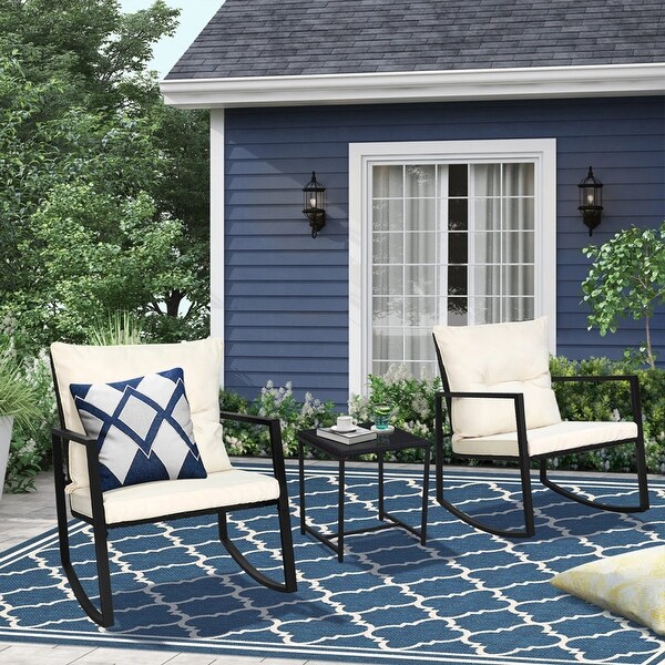 Pheap Outdoor Patio 3piece Black/Brown Wicker Rocking Bistro Set by Havenside Home