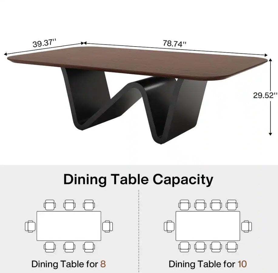 79 Rectangle Sintered Stone Dining Table for 8 Seaters, Stainless Steel Pedestal