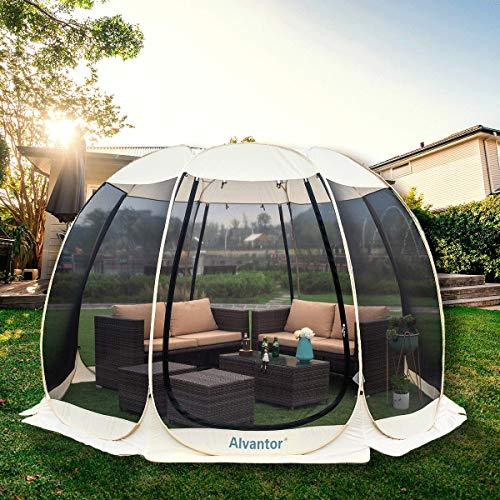 Alvantor Screen House Room Camping Tent Outdoor Canopy Dining Gazebo Pop Up Sun Shade Hexagon Shelter Mesh Walls Not Waterproof 10'x10' Beige Patent