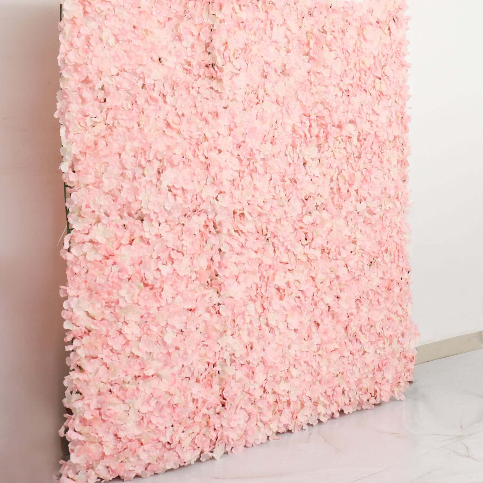 Blush UV Protected Hydrangea Flower Wall Mat Backdrop 4 Artificial Panels 11 Sq ft.