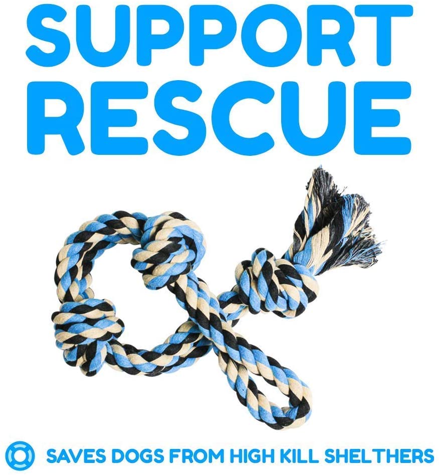 Pacific Pups Products Interactive Dog Toys， Blue， Tough Twisted Rope Toy with 3 Knots