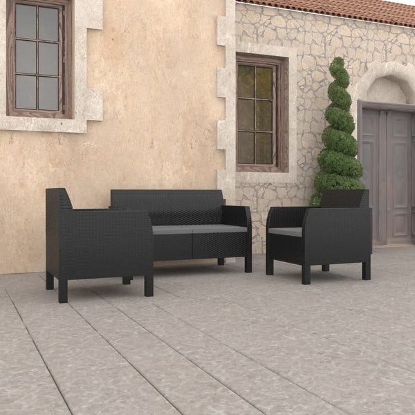 3 Piece Patio Lounge Set with Cushions PP Rattan Anthracite - Overstock - 36226285