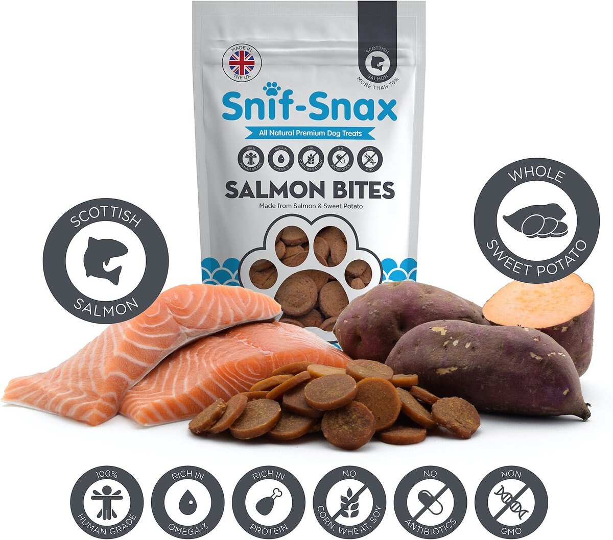 Snif-Snax Smoked Salmon and Sweet Potato Bites Grain-Free Dog Treats