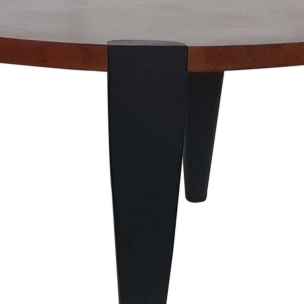 Max 35 Inch Oval Top Coffee Table， Mango Wood， Iron Frame， Brown， Black