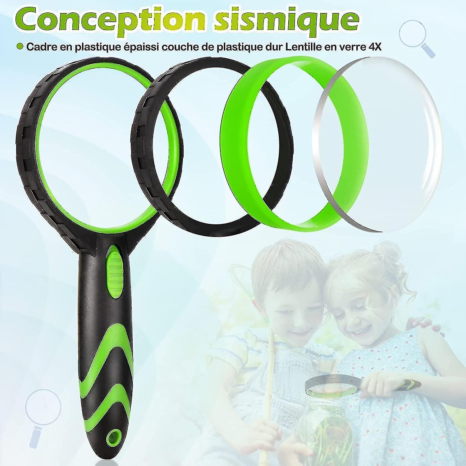 Magnifying Glass With Light， 10x Kids Magnifier 75mm Magnifying Glasses Handheld Reading Magnifier Anti-slip Rubber Grip Anti-fall High Clarity Lightw