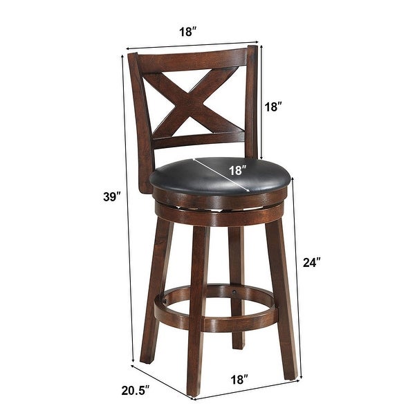 Costway Swivel Stool 24'' Counter Height X-Back Upholstered Dining - 18''x20.5''x39''(WxDxH)