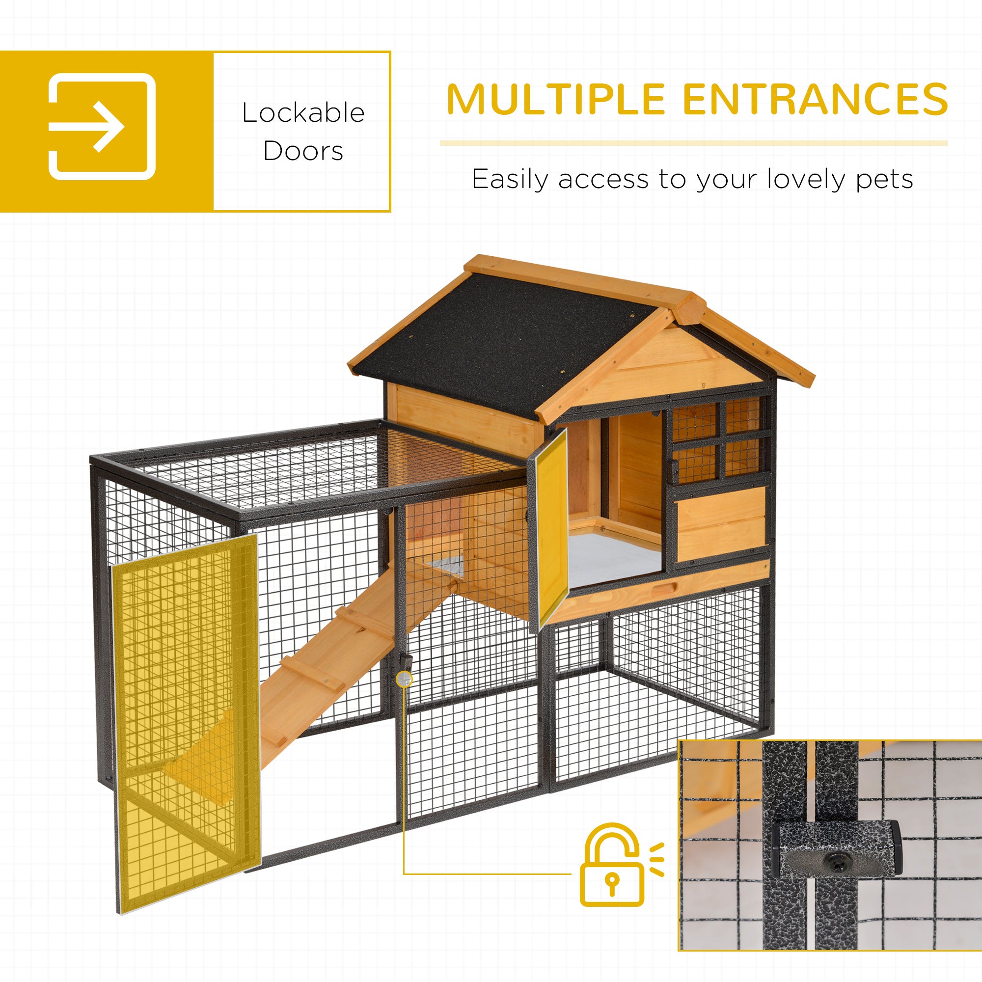 PawHut Wooden Rabbit House with Roof for Outdoors 48