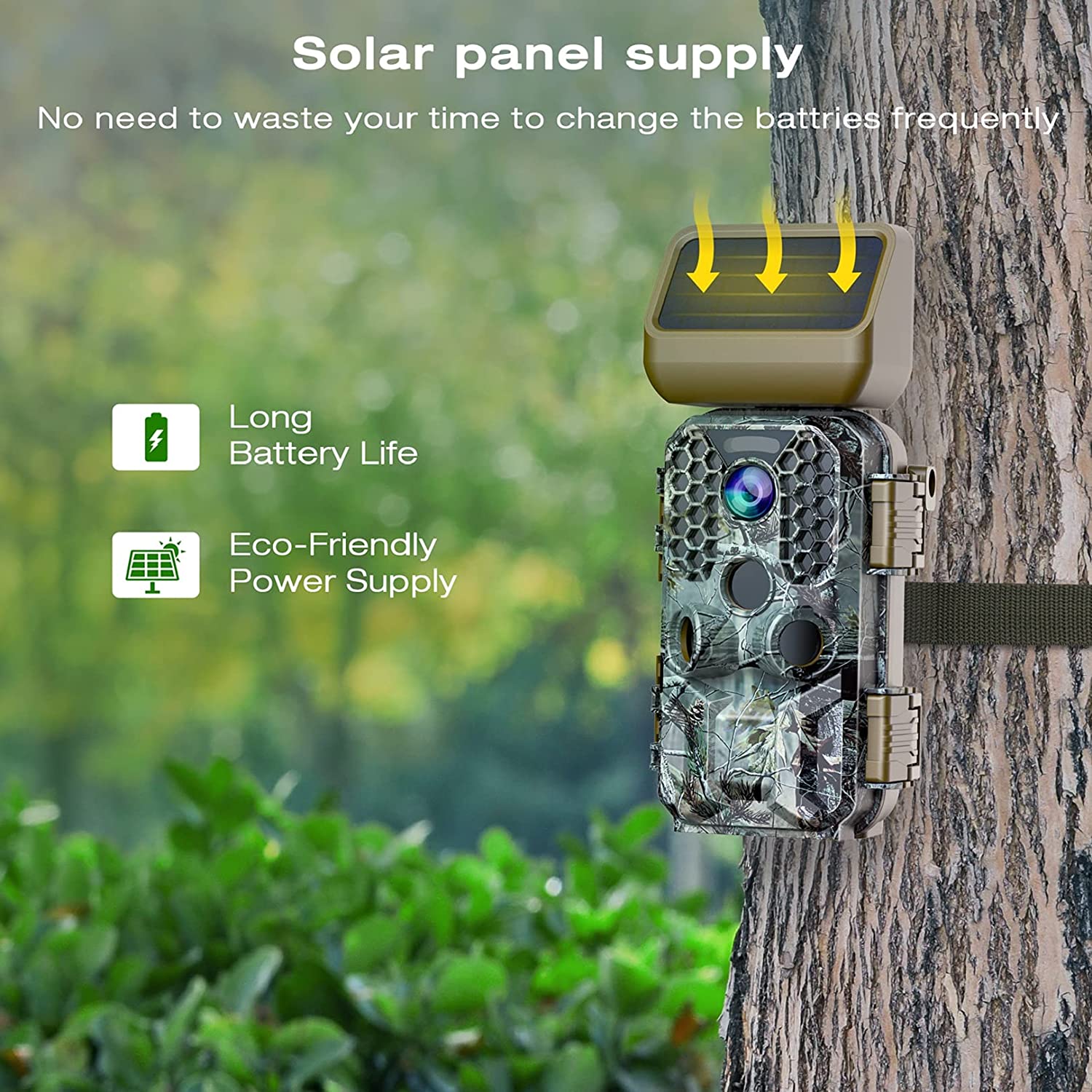 T200 4K 30MP Solar panel Trail Camera with WiFi Bluetooth