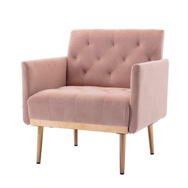 Modern Accent Leisure Chair with Tufted Cushion BackandSeat， Flared Arms and Tapered Rose Golden Legs