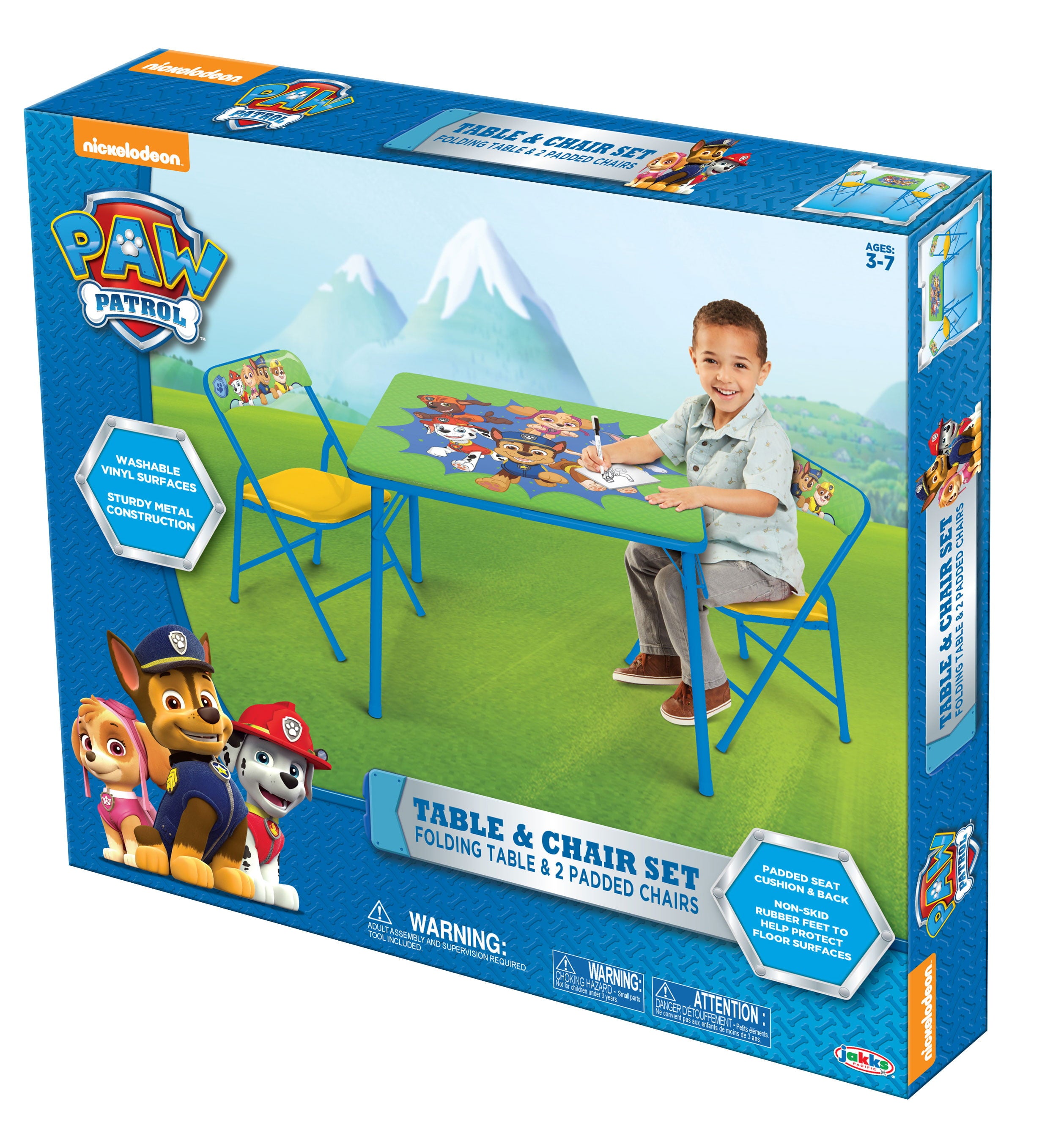 PAW Patrol Kids Erasable Activity Table Includes 2 Chairs with Safety Lock, Non-Skid Rubber Feet & Padded Seats (Green/Yellow)