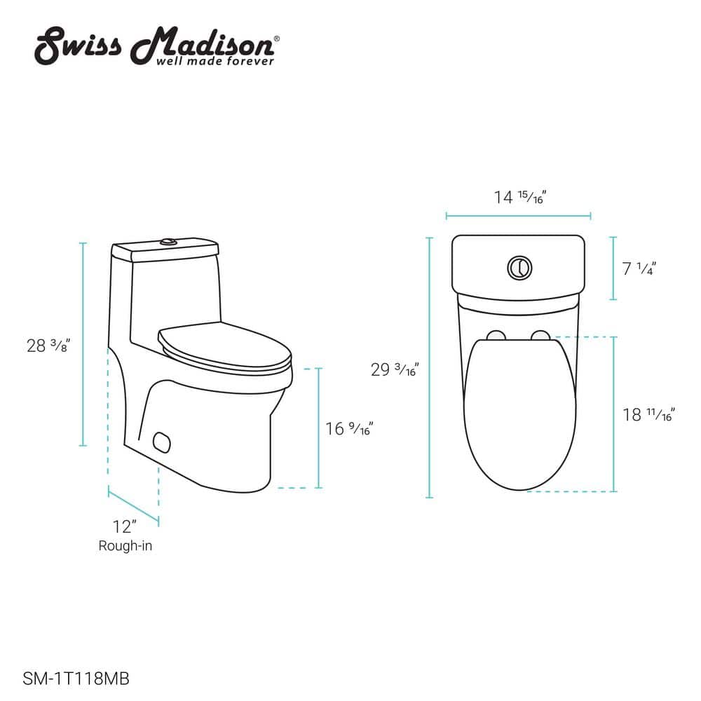 Swiss Madison Virage 1-piece 1.1/1.6 GPF Dual Flush Elongated Toilet in Matte Black, Seat Included SM-1T118MB