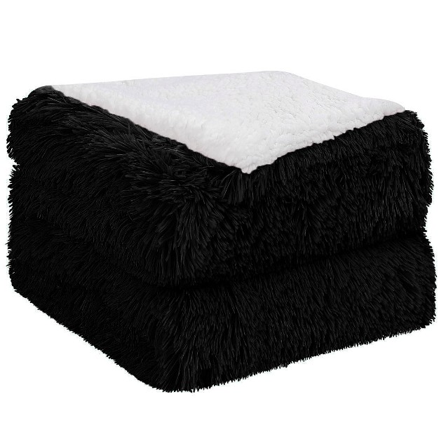 Piccocasa Shaggy Faux Fur Warm Reversible Solid Plush Fluffy Fleece Blankets