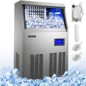 VEVOR 110V Commercial Ice Maker 110 LBS in 24 Hrs with Water Drain Pump 33LBS Storage Stainless Steel Commercial Ice Machine 4x9 Ice Tray LCD Control Auto Clean for Bar Home Supermarkets