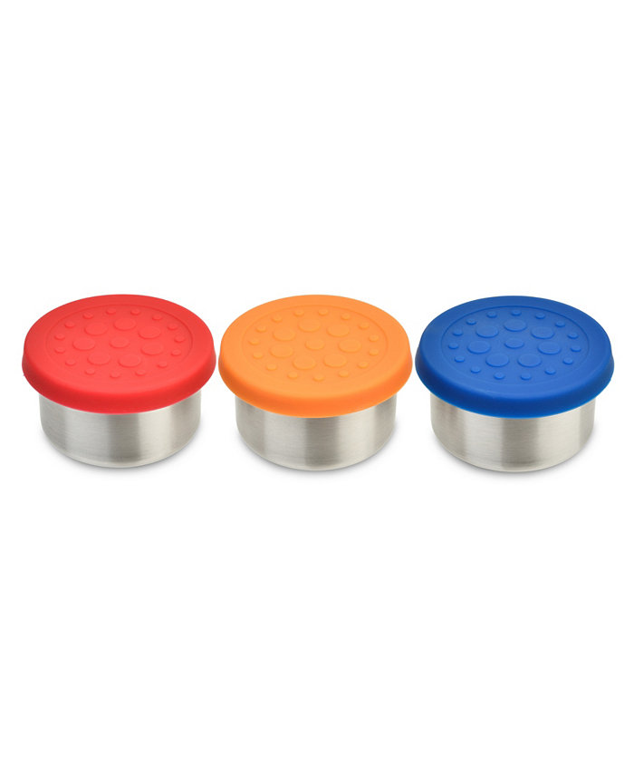 LunchBots 1.5 oz Dips Stainless Steel Leak-Resistant Condiment Holders Assorted Color Silicone Lids Set of 3