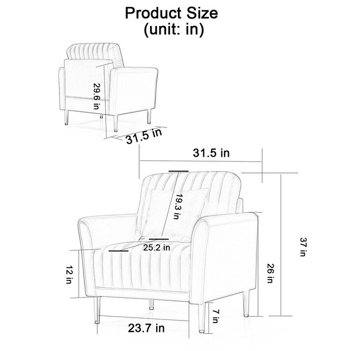 Velvet Padded Seat Sofa Track Arms Sofa Channel Tufted Finish Living Room Armchair with Reversible Back Pillows   Metal Legs