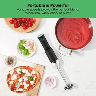 Chefman Rechargeable Variable Speed Hand Blender -Black Food Grinder With Stainless Blade Connector RJ19-RS1