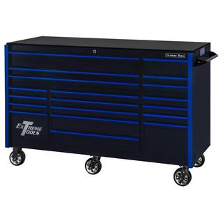 Extreme Tools 72 in. 19-Drawer Roller Cabinet Tool Chest in Black with Blue Drawer Pulls RX723019RCBKBL-250