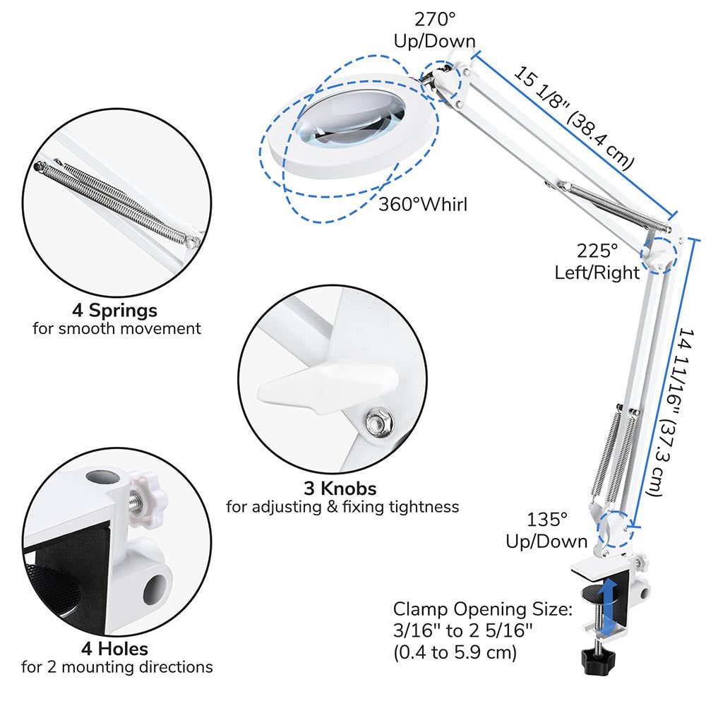 Yescom Lighted Magnifying Lamp 5x Swing Arm Clamp On