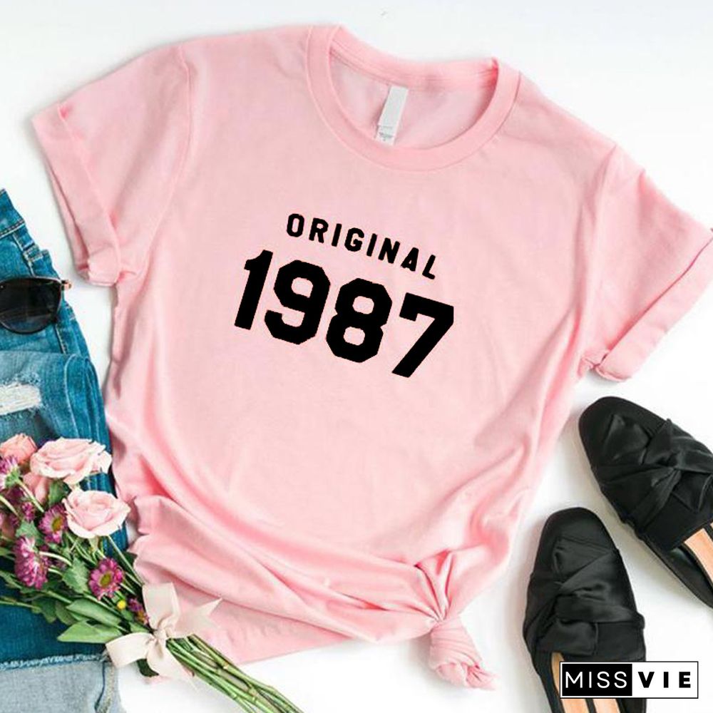 Original 1987 T Fashion Shirts Cotton Aesthetic 35th Birthday Women T-shirt Funny Graphic Casual Crew Neck Short Sleeve Top Tees