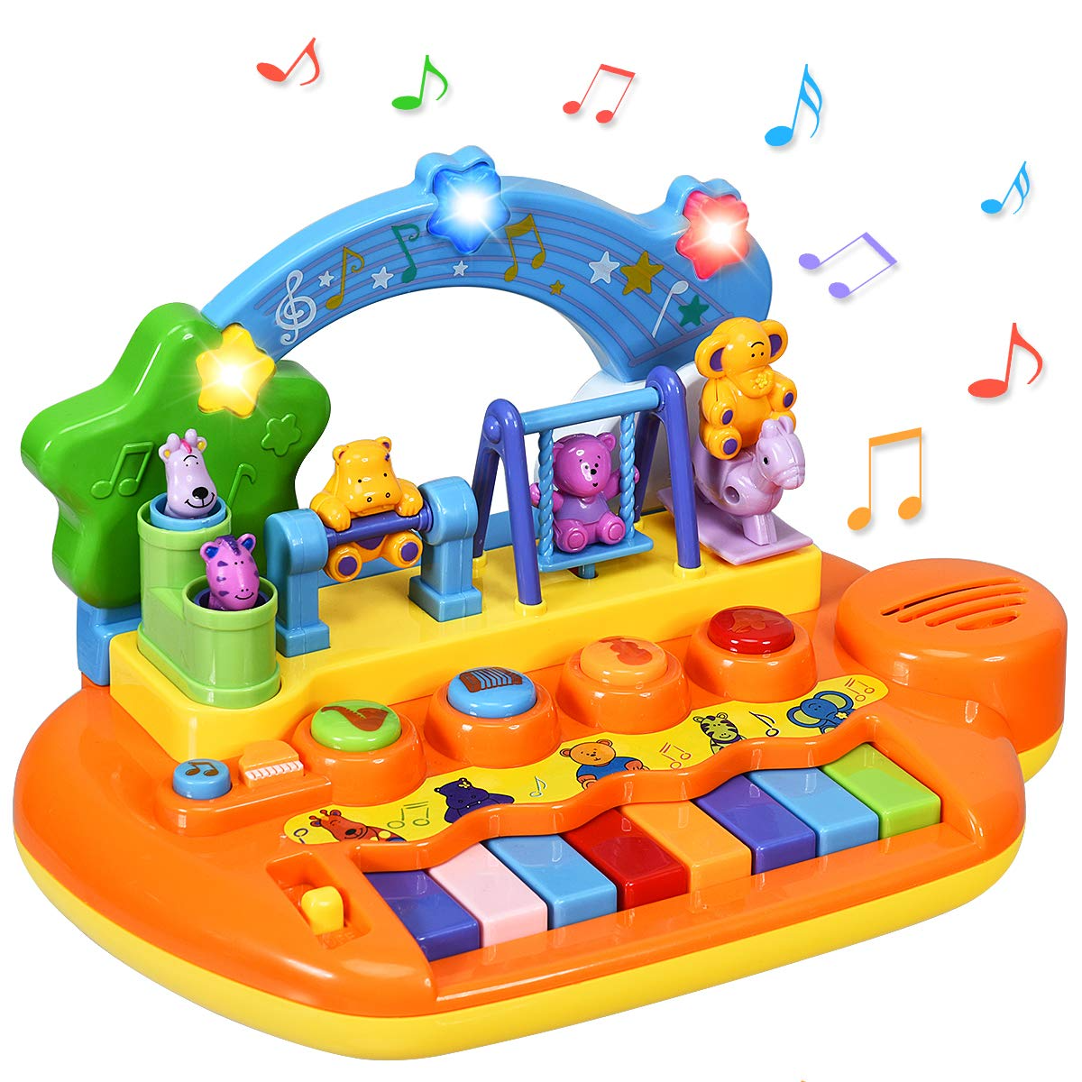 Costzon 8 Keys Kids Educational Piano Keyboard Toy, Animal Family Musical Instrument Toys with LED Light