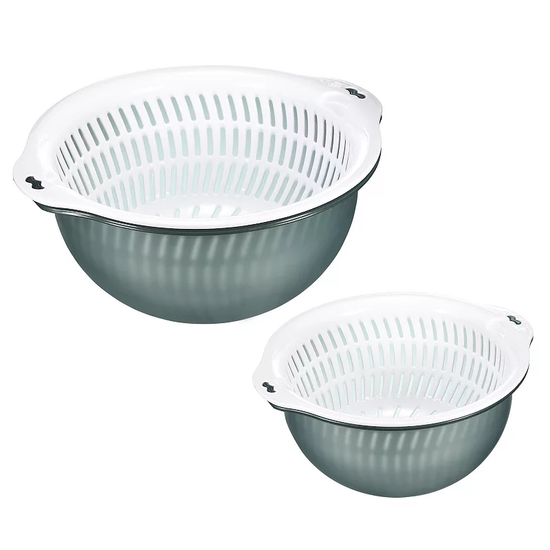 Rice Bowl Drain Basket Mesh Strainer Colander Food Filter Basket 2Pcs， Large and Small