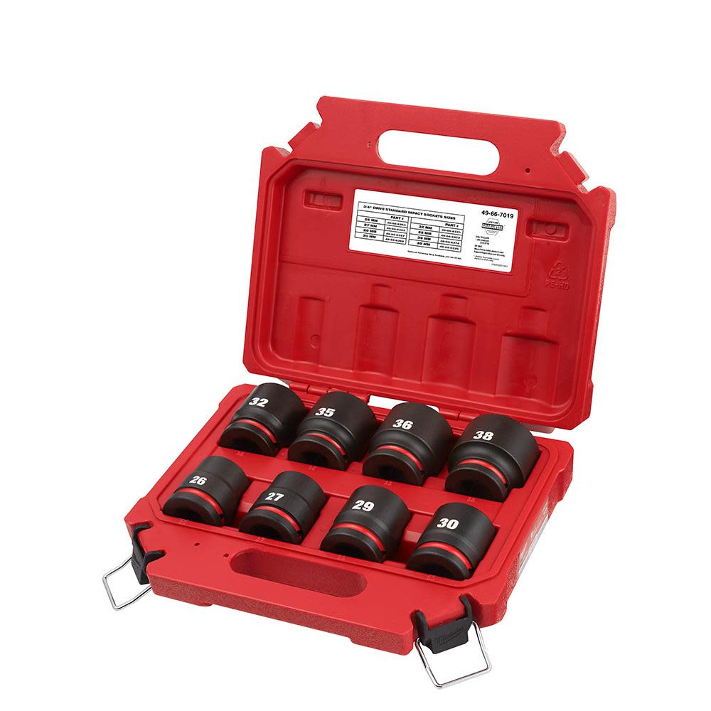 Milwaukee SHOCKWAVE™ Impact Duty™ 3/4 Drive Metric Standard 6 Point Socket Set， 8pc ;