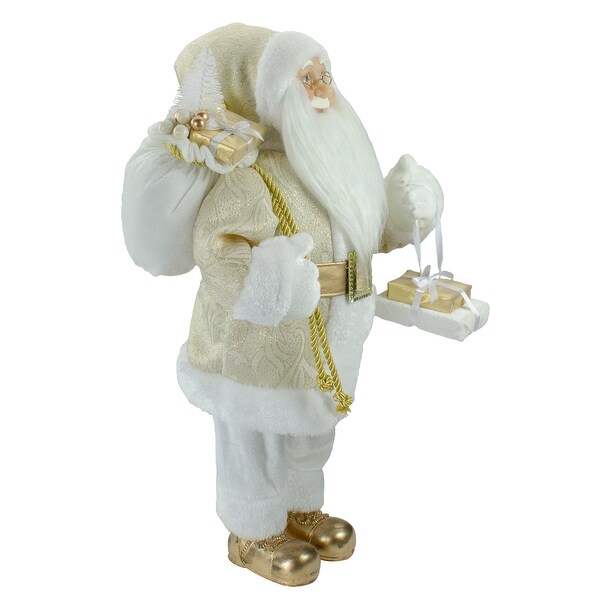 18 Gold and White Standing Santa Christmas Figure with Presents