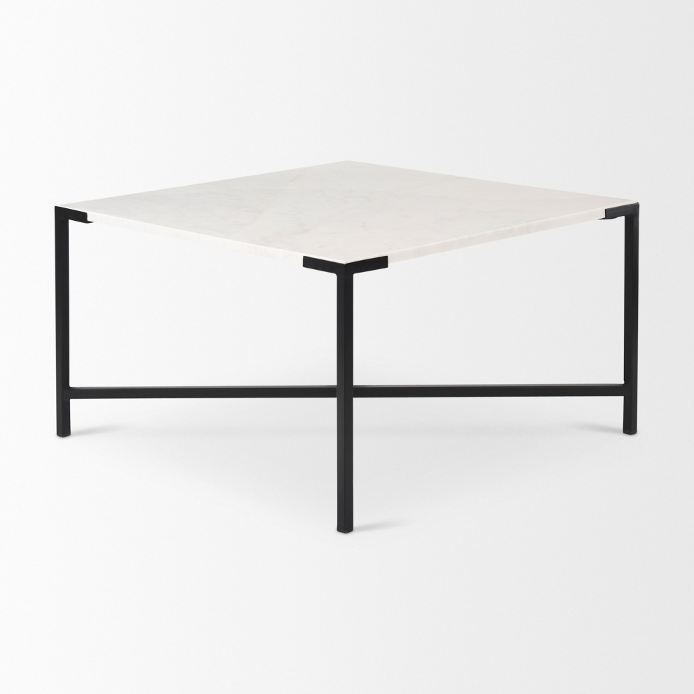 Lucas White Marble w/Black Metal Base Square Coffee Table   Transitional   Coffee Tables   by HedgeApple  Houzz