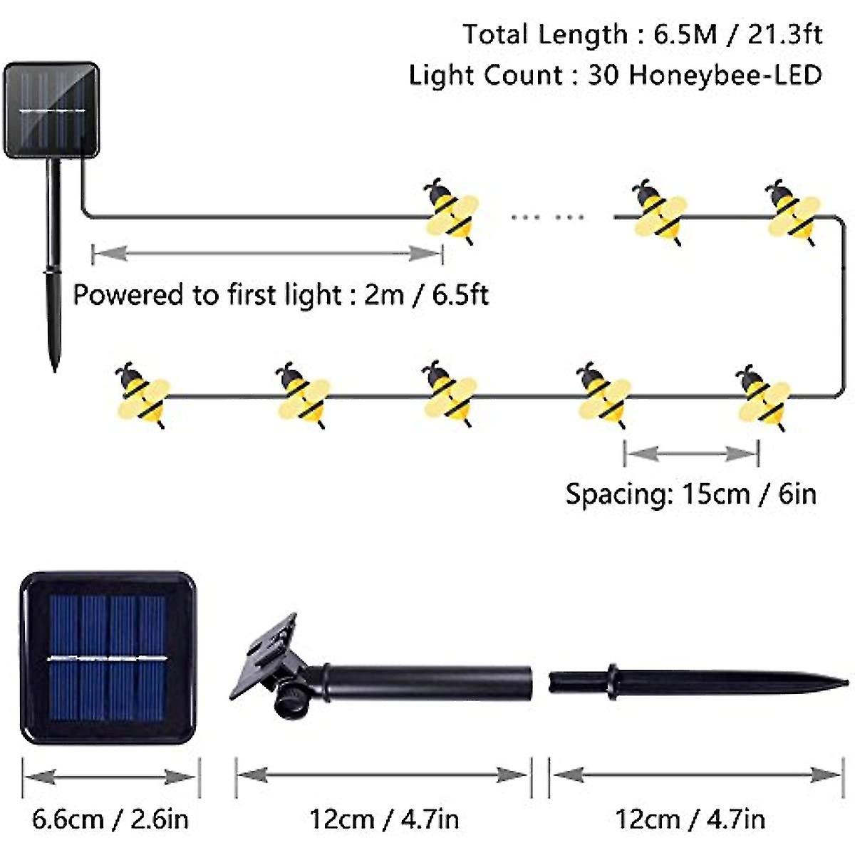 Honeybee String Lights  21ft Solar Powered 30 Leds Outdoor Light  Waterproof Fairy Lights  Bumble Bee Shape Decor Light For Outdoor Outdoor  Garden  P