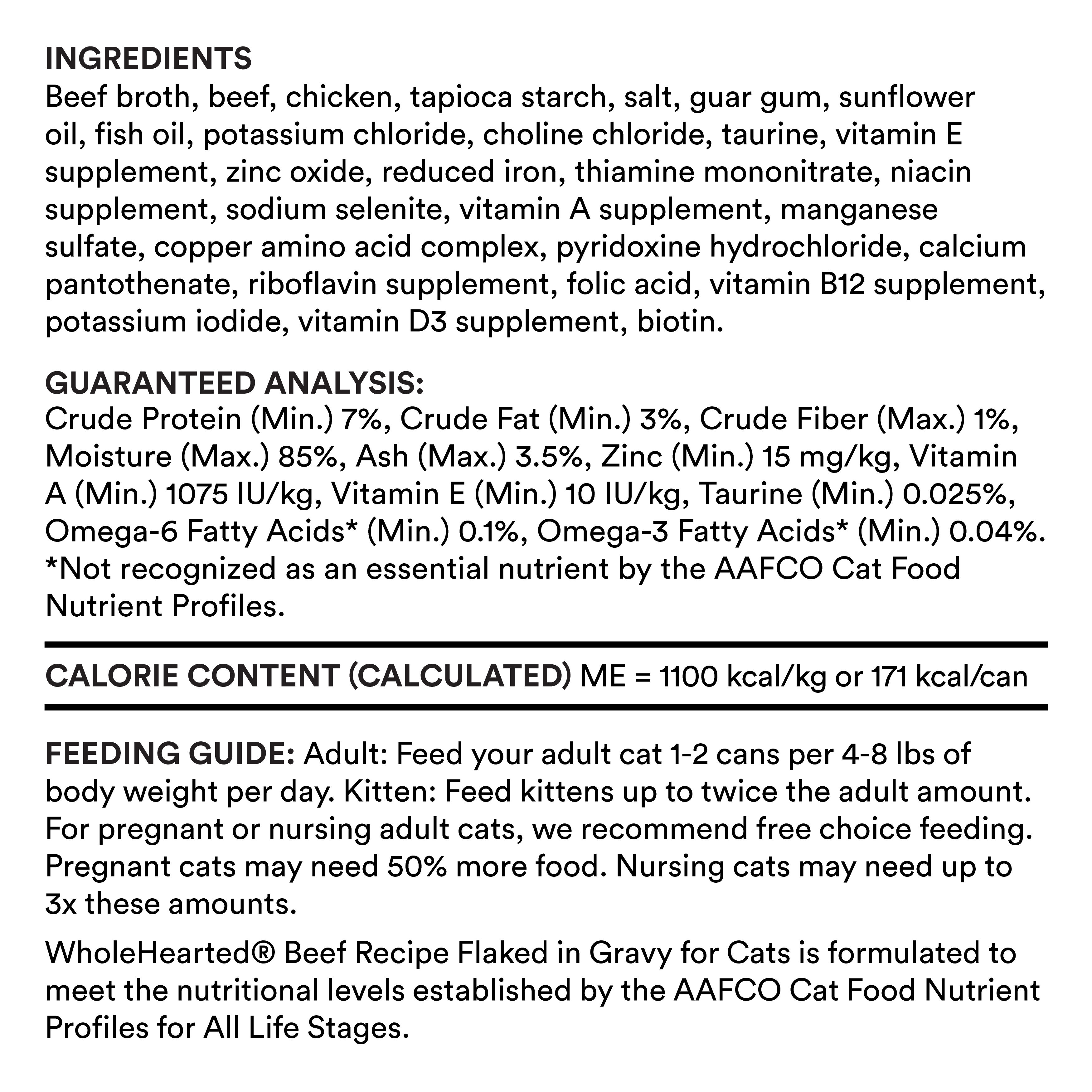 WHOLEHEARTED Grain Free Beef Recipe Flaked Wet Cat Food for All Life Stages， 5.5 oz.