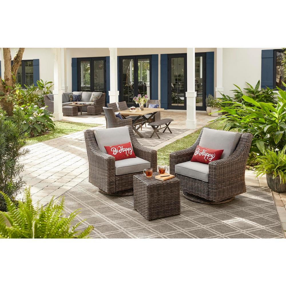 Hampton Bay Rock Cliff 3-Piece Brown Wicker Outdoor Patio Seating Set with CushionGuard Riverbed Tan Cushions FRS60605IS-ST-2