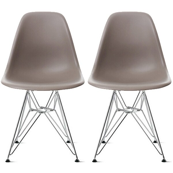 Set of 2 Modern Color Pyramid Seat Height DSW Molded Armless Plastic Dining Room Chairs Chrome Wire Eiffel Dowel Legs