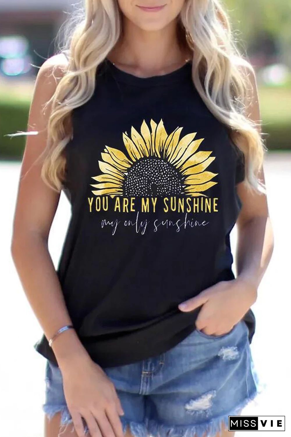 Sunflower Print Graphy Tank Tops