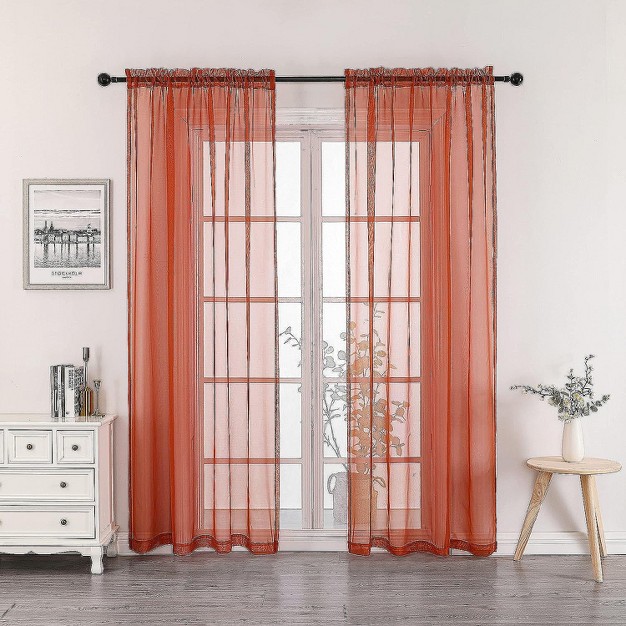 Kate Aurora 2 Piece Halloween Spooky Harvest Themed Pumpkin Spice Colored Rod Pocket Sheer Voile Window Curtain Panels