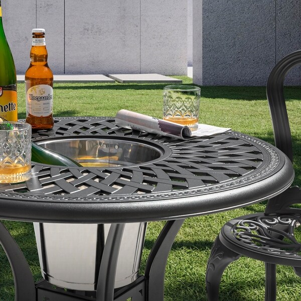 Outdoor 31'' Round Cast Aluminum Bistro Table with 1.97'' Umbrella Hole