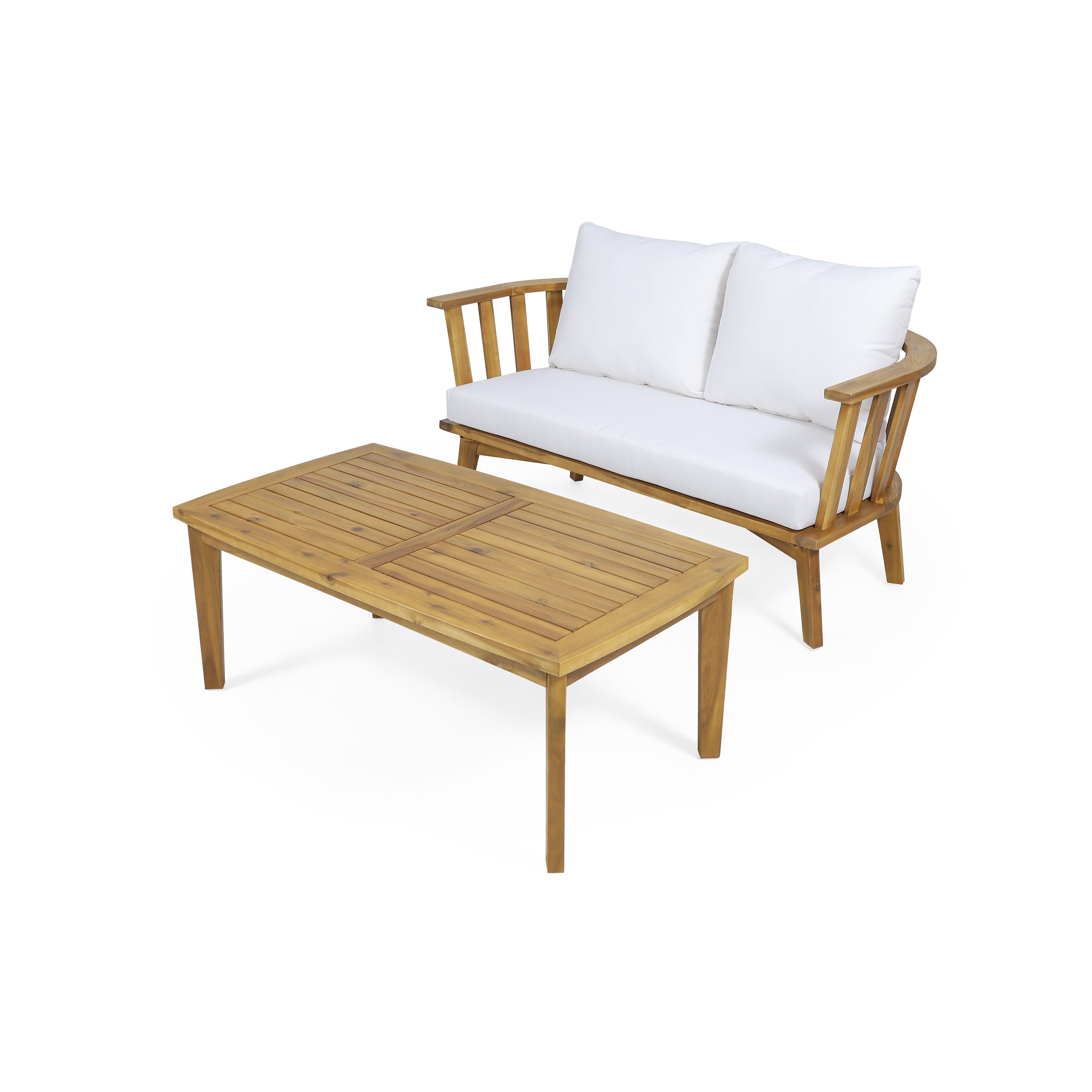 Laiah Outdoor Wooden Loveseat and Coffee Table Set