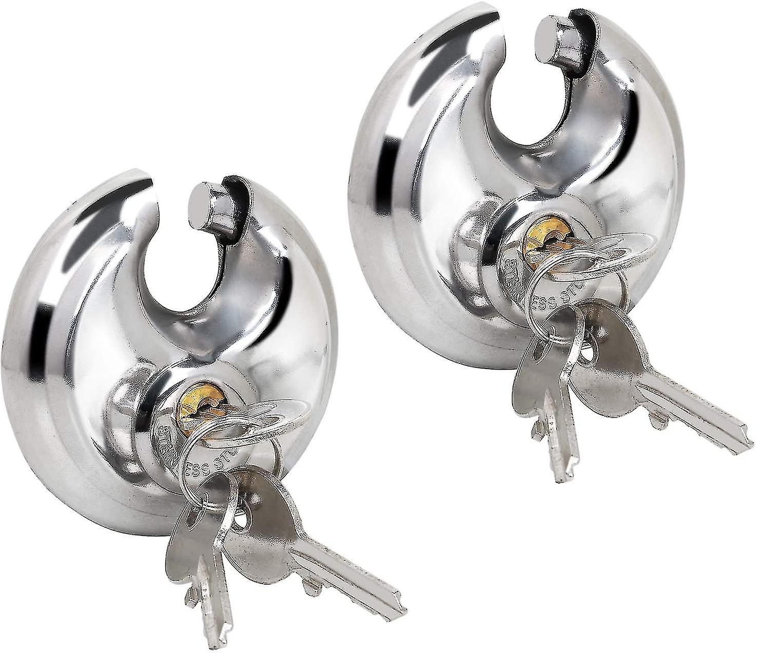 2 Circular Security Padlocks Robust， Circular Padlock With Protected Handles 70 Mm