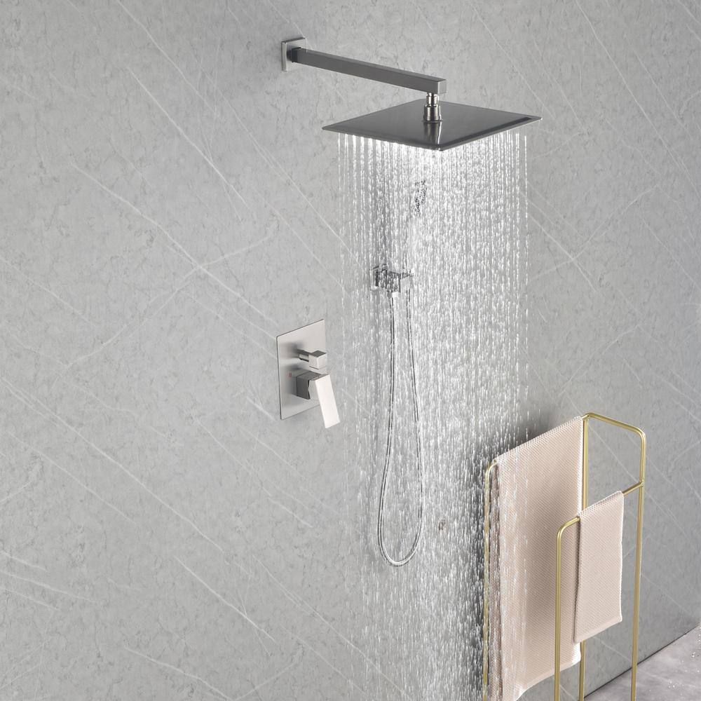 GIVING TREE 2-Spray Patterns with 12 in Wall Mount High Pressure Shower Faucet with Hand Shower in Brushed Nickel(Valve Included) HDLTDD0013