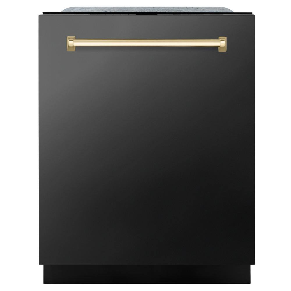 ZLINE Kitchen and Bath Autograph Edition 24 in. Top Control 6-Cycle Tall Tub Dishwasher w 3rd Rack in Black Stainless Steel  Gold DWMTZ-BS-24-G