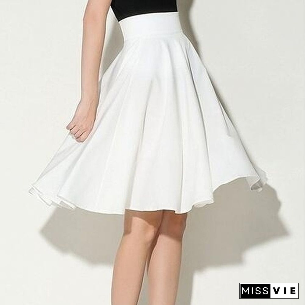 Summer Casual A-Line High Waist Skirt Vintage Pleated Skirt