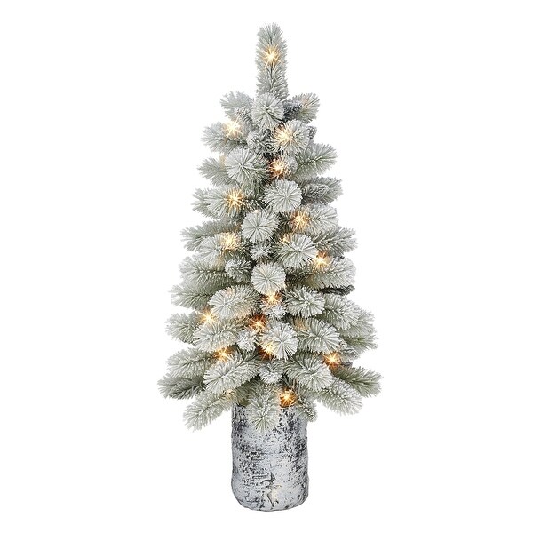 Puleo International 3.5 ft. Battery Operated Potted Flocked Norwegian Pine Artificial Christmas Tree