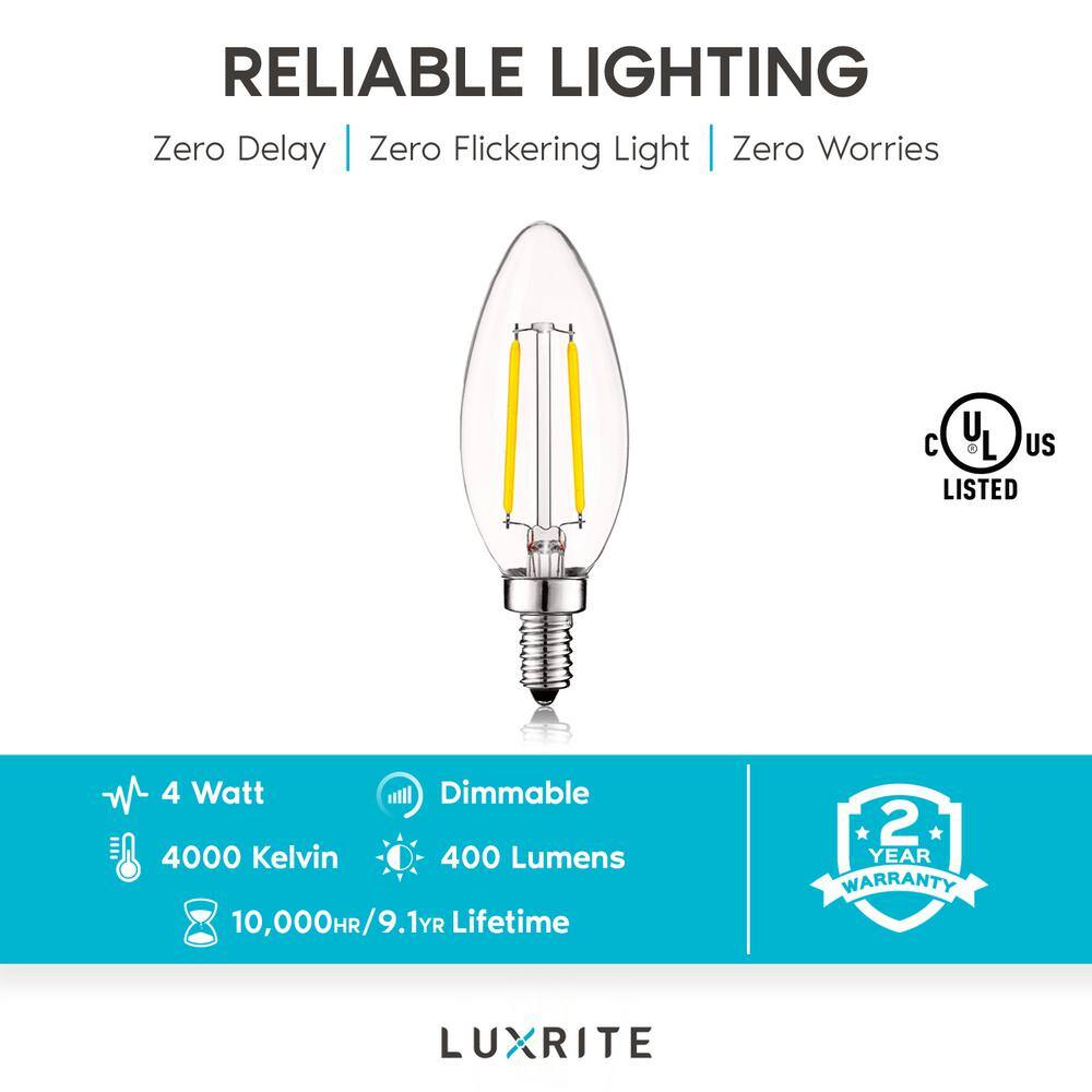 LUXRITE 40-Watt Equivalent B10 Dimmable LED Bulbs UL Listed 4000K Cool White (24-Pack) LR21576-24PK