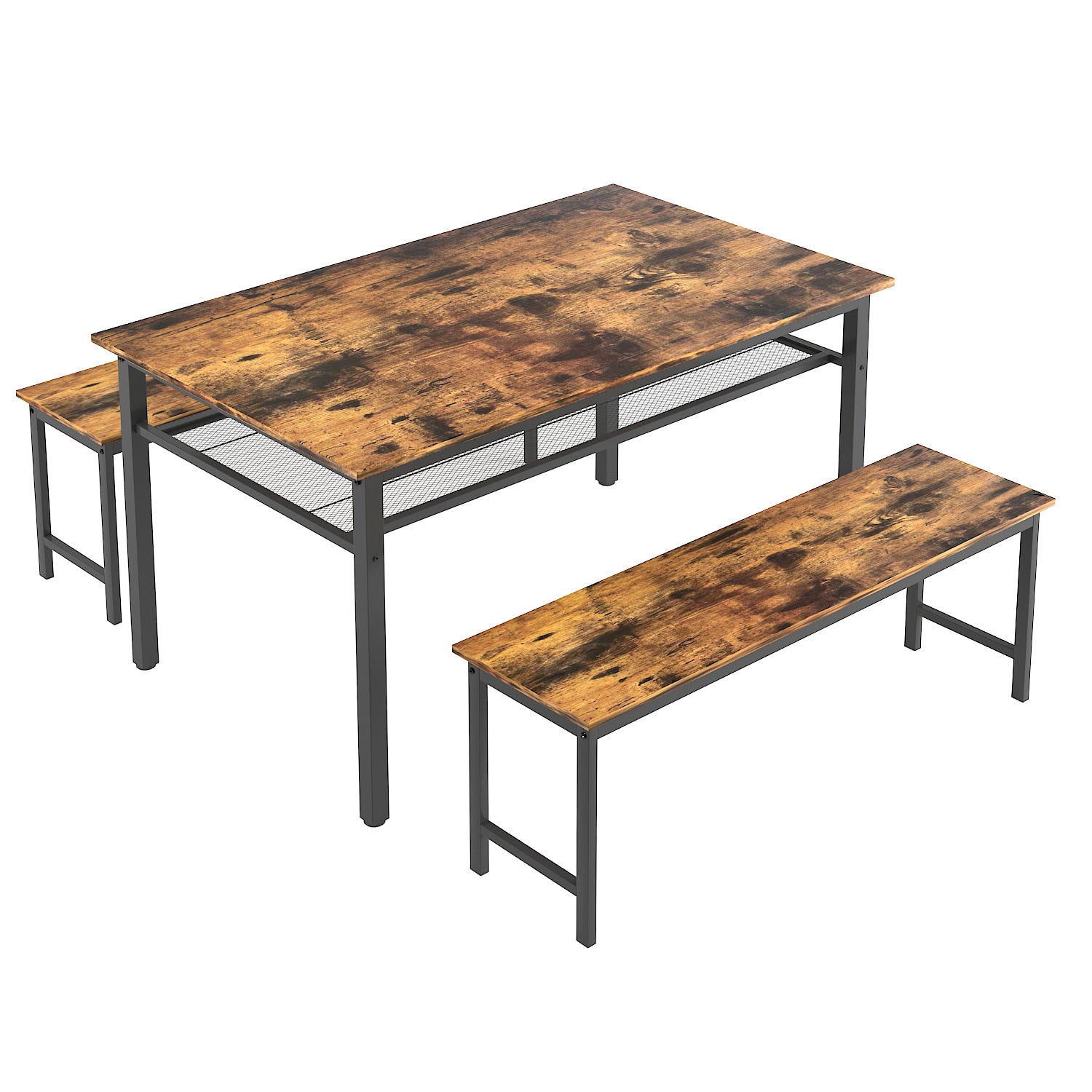 3 Pieces Dining Table Set Industry Style Table with Two Benches