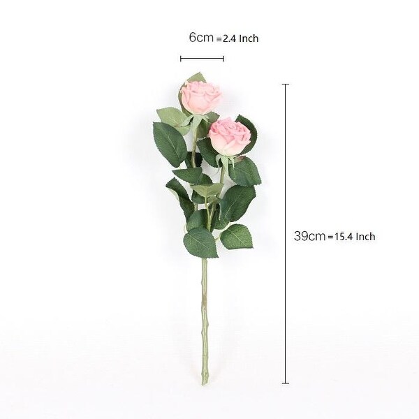 FloralGoods Real Touch 2 Rose Bloom Short Stem in Light Pink 15 Tall