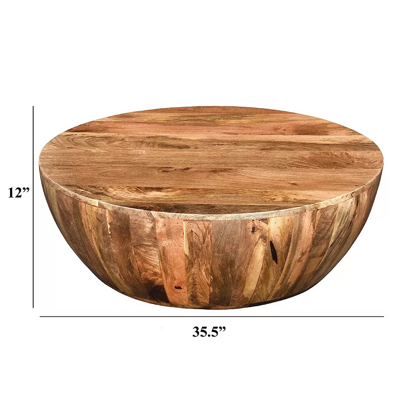 Mango Wood Coffee Table In Round Shape， Dark Brown